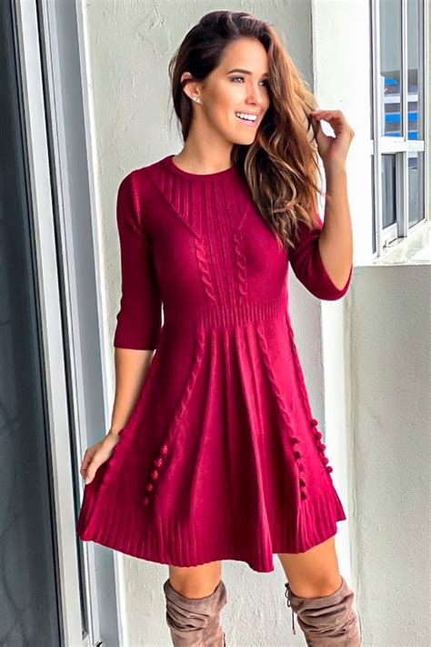 Burgundy Sweater Dress With Button Detail | Short Dresses – Saved by ...