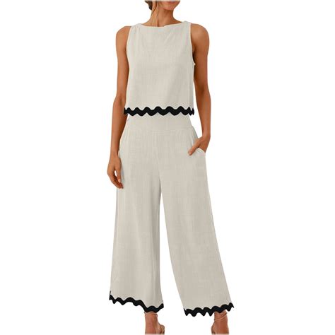 MuZeFu White Summer Pants Sets Women 2 Piece Outfits 2PC Fashion Woman ...
