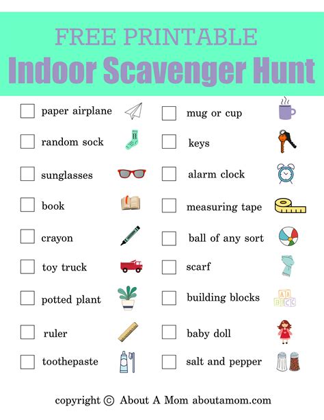 Free Printable Indoor Scavenger Hunt