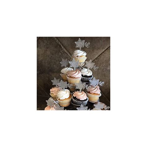 Snowflake One Cupcake Toppers, Silver Glitter Winter | Ubuy India