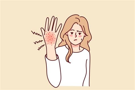 Unhappy woman suffer from rash on hand | Premium Vector