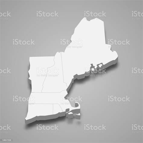 3d Isometric Map New England Region Of United States Stock Illustration - Download Image Now ...