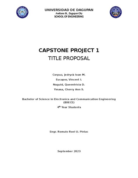 Capstone- Title Proposal - UNIVERSIDAD DE DAGUPAN Arellano St., Dagupan ...