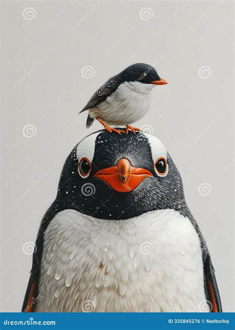 Atlantic Puffin Sits Atop Gentoo Penguin, Seabirds with Colorful Beak ...
