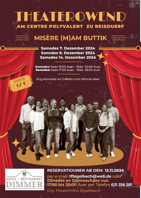 Theaterfrënn Bigelbaach spillen „Misère (m)am Buttik“, centre ...