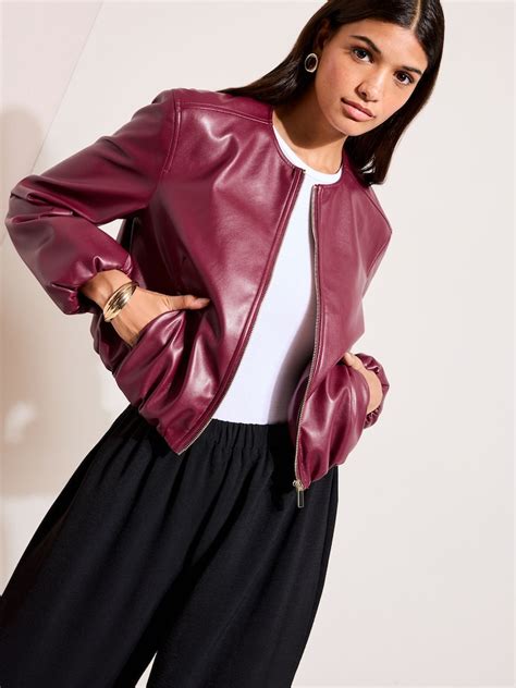 Buy Friends Like These Burgundy Red Faux Leather Collarless Bubble Hem ...