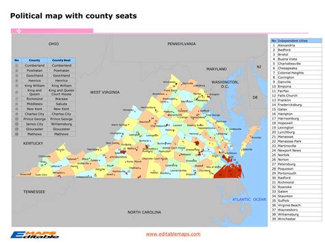 Virginia county map - Editable PowerPoint Maps