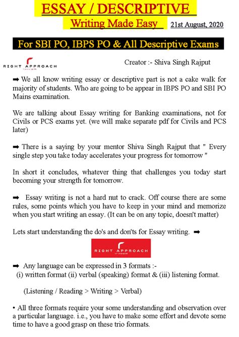 Essay Writing Tips for SBIPO & IBPSPO Descriptive Exams - Studocu