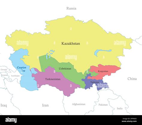 Political color map of Central Asia with borders of the states Stock Vector Image & Art - Alamy