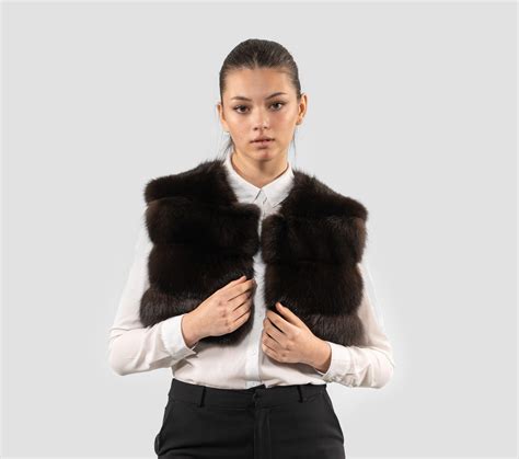 Horizontal Layer Dark Sable Fur Vest - 100% Real Fur - Horizontal Layers