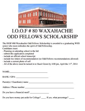 TX IOOF 80 Waxahachie Odd Fellows Scholarship 2014-2026 - Fill and Sign ...