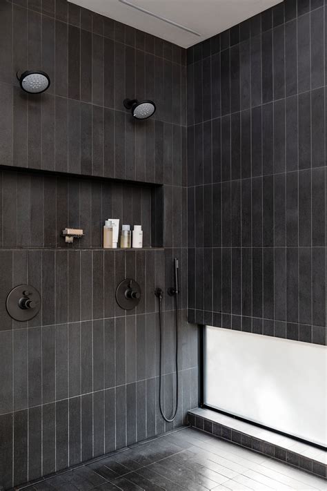 Reliez Road | Black tile bathrooms, Dark tile shower, Dark grey tile ...