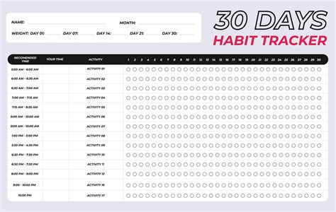 30 days activity habit tracker, 1 month weight lose challenge daily ...