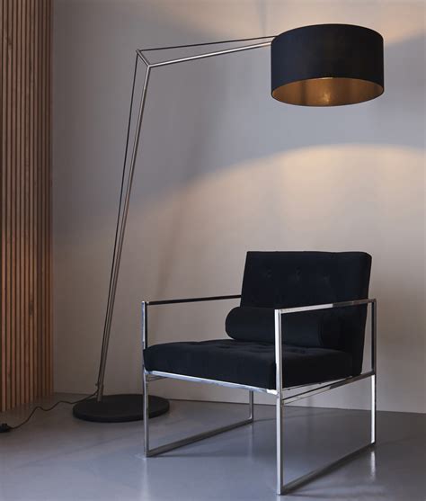 Extra Large Floor Lamp in Satin Nickel with Black Drum Shade