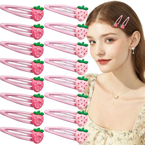 Amazon.com : 20 PCS Cute Strawberry Pink Y2K Hair Clips, Metal Snap ...