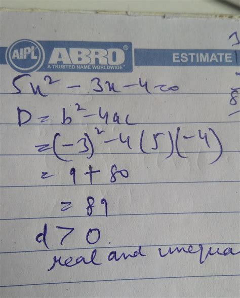 without solving find the nature of the roots 5x^2-3x-4=0 - Brainly.in
