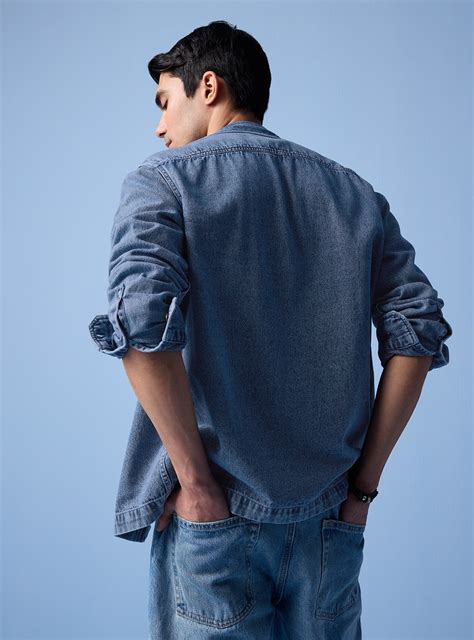 Buy Ridge Indigo Shacket | Casual Indigo Solid Shacket for Men Online ...