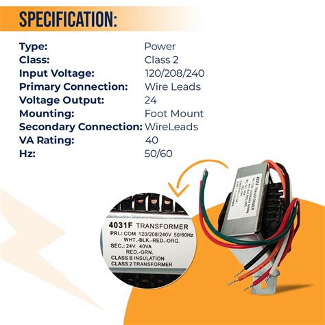 Buy 4031F Primary 120/208/240V Furnace Transformer, Secondary 24V 40VA ...