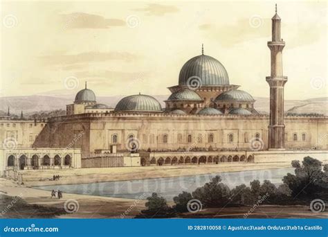 Pintura De Un Dibujo Acuarela De La Mezquita De Amr Ibn Alas. Stock de ...