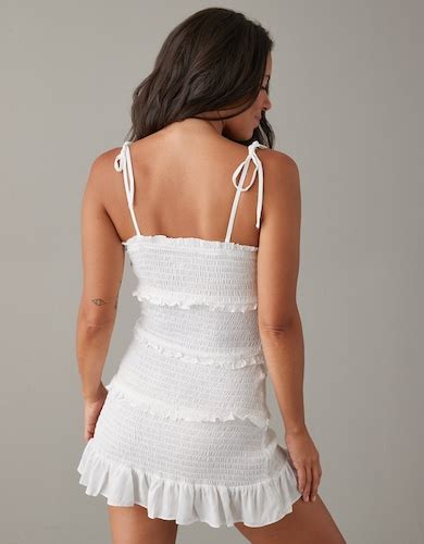 Buy American Eagle Women White Smocked Off-The-Shoulder Mini Dress Online
