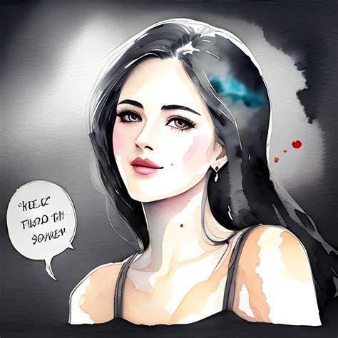 Beautiful woman, black background, speech bubbles, watercolor pa... - Arthub.ai
