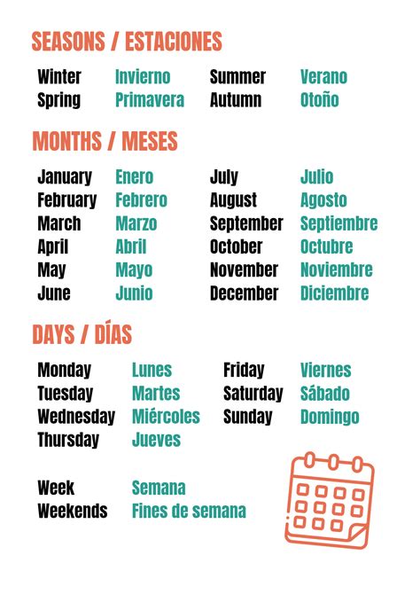 Seasons months days in spanish – Artofit