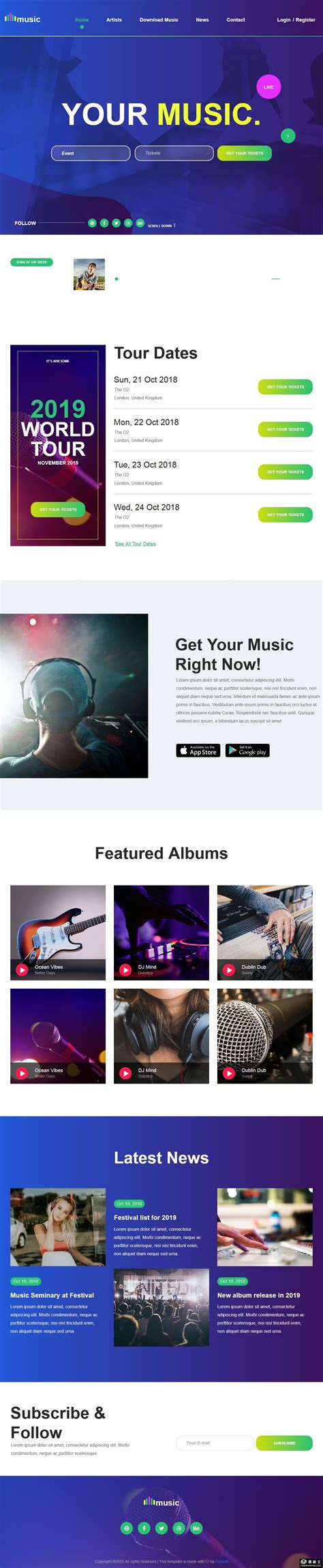 在线音乐发布响应式网站模板免费下载_模板王