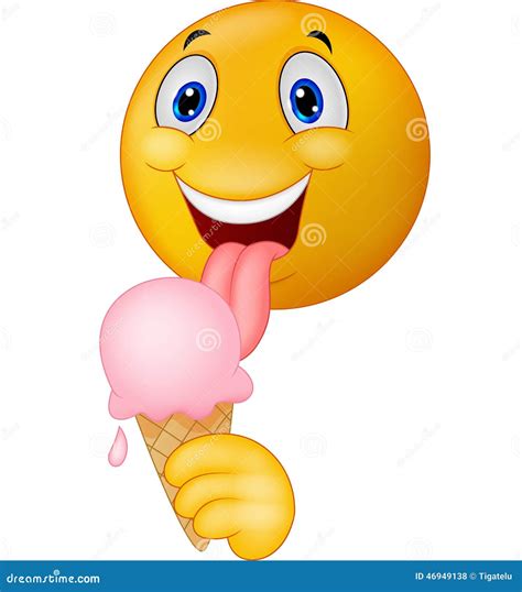 Happy Emoticon Smiley Licking Ice Cream Stock Vector - Illustration of ...