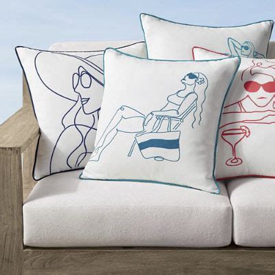 Summer Sketchbook Pillow Covers for Indoor & Outdoor with Contrast Piping