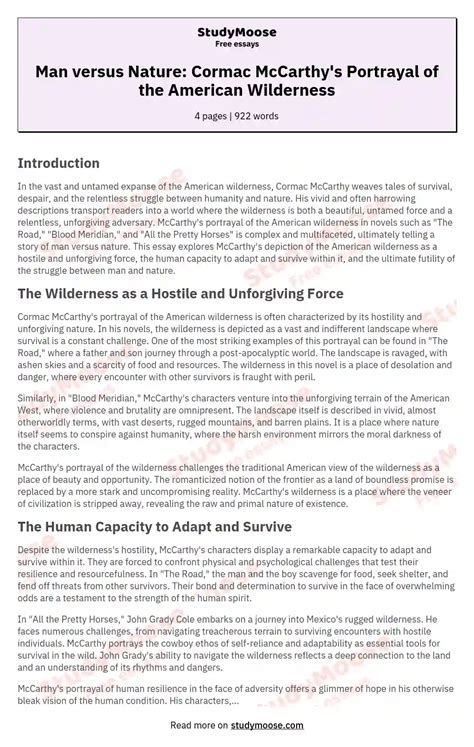 Man versus Nature: Cormac McCarthy's Portrayal of the American ...