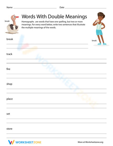 Words With Double Meanings Worksheet