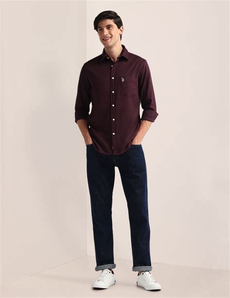 Buy Men Tailored Fit Pure Cotton Shirt Red|U.S. Polo Assn. India