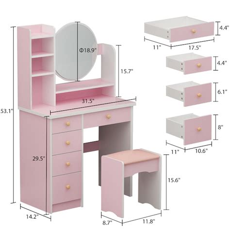 FUFU&GAGA Contemporary White Makeup Vanity Set with 5 Drawers and ...