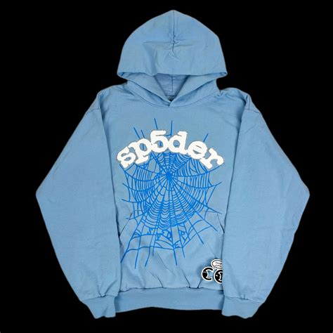 Sp5der spider worldwide web hoodie baby blue rhinestones | Grailed