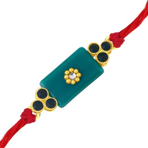 Sukkhi Pleasing Gold Plated Solid Rakhi with Roli chawal and Greeting ...