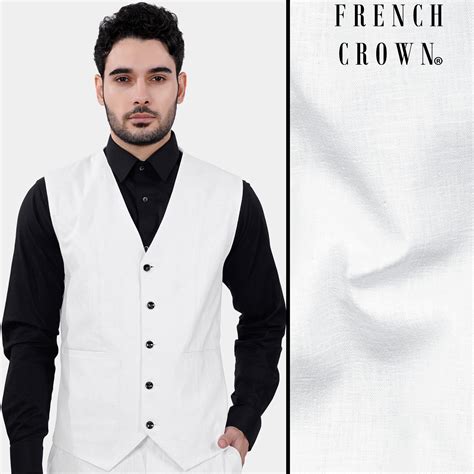 Bright White Plain-Solid Premium Linen Wedding Waistcoats For Men.
