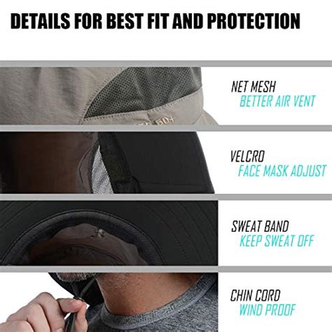 Outdoor Fishing Hat with Face Mask Ear Neck Flap Cover, Wide Brim Sun ...