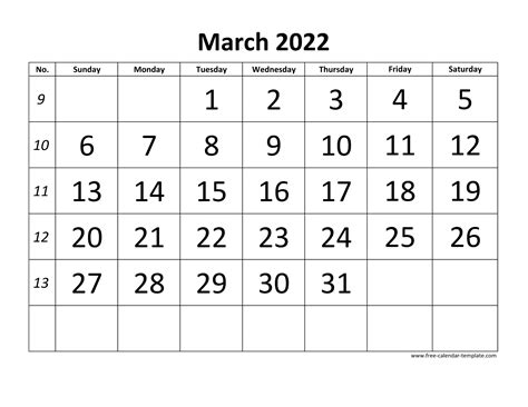 March 2022 Free Calendar Tempplate | Free-calendar-template.com