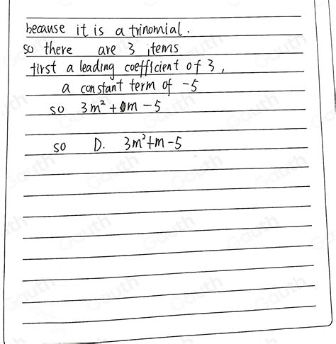 Solved: A trinomial with a leading coefficient of 3 and a constant term ...