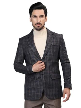 Buy HONNETE Men's Casual Slim-fit Single Breasted Check Coat for Winter ...