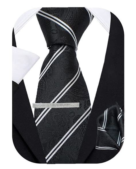 Buy Axlon Black Striped Tie For Men – Formal Ties Set With Pocket ...