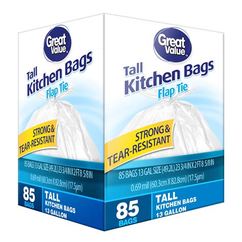 Great Value 13-Gallon Flap Tie Tall Kitchen Trash Bags, 85 Bags ...