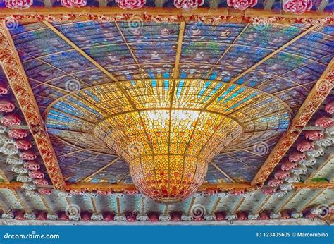 Stained-glass Skylight, Palau De La Musica Catalana, Barcelona, Editorial Stock Image - Image of ...
