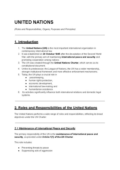 U4 ILO - United Nations Roles, Organs, and Responsibilities Notes - Studocu