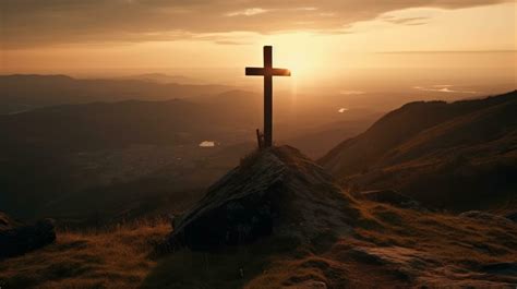 a wooden cross on the top of mountain . ai generated artwork 22963924 ...
