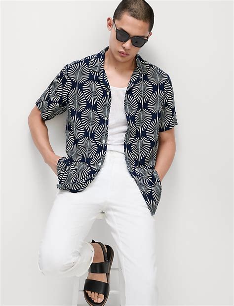 Buy Geometric Print Cuban Collar Shirt at Marks & Spencer