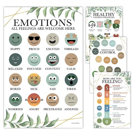 Buy 4 Greenery Feelings Chart For Kids Learning s For Walls - List Of ...