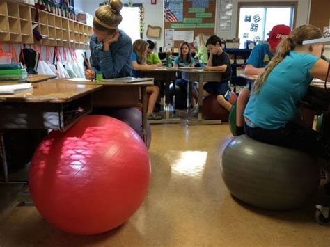 Exercise balls replace chairs in a Maplewood Elementary fourth-grade ...