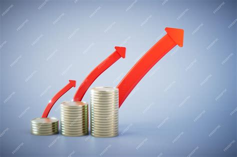 The concept of price increases stacks of coins and arrows going up 3d ...