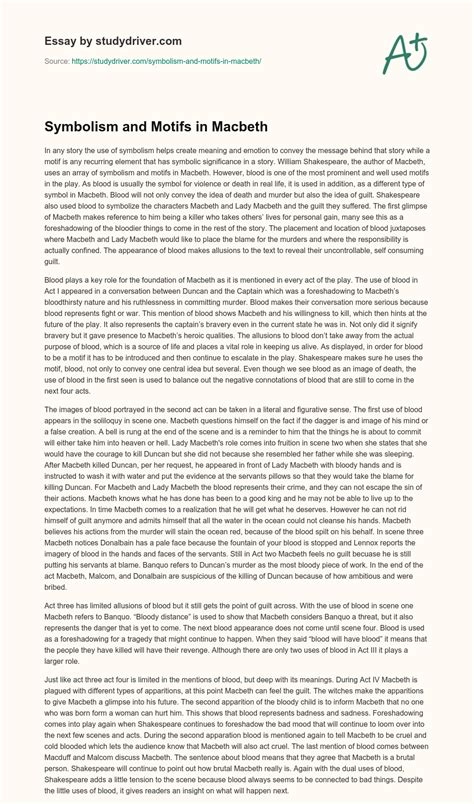 Symbolism and Motifs in Macbeth - Free Essay Example | StudyDriver.com